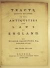 LAW BLACKSTONE, WILLIAM, Sir. Tracts, chiefly relating to the Antiquities and Laws of England . . . Third Edition. 1771